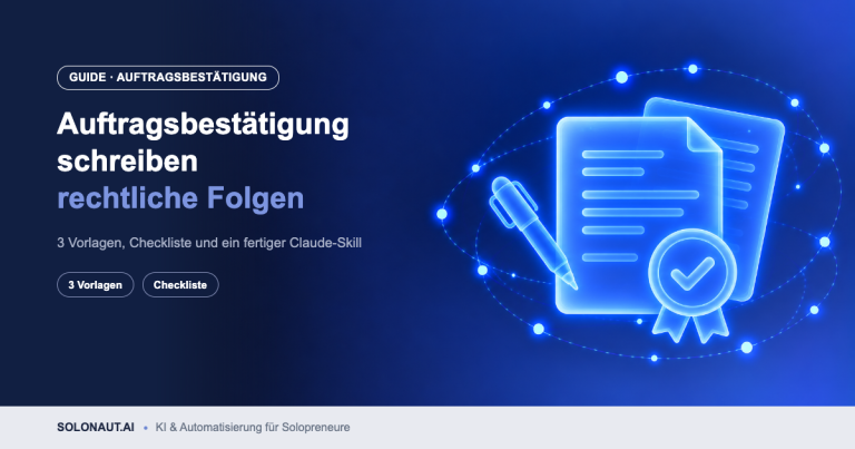 Auftragsbestätigung schreiben: leuchtendes Dokument mit Siegel und Stift