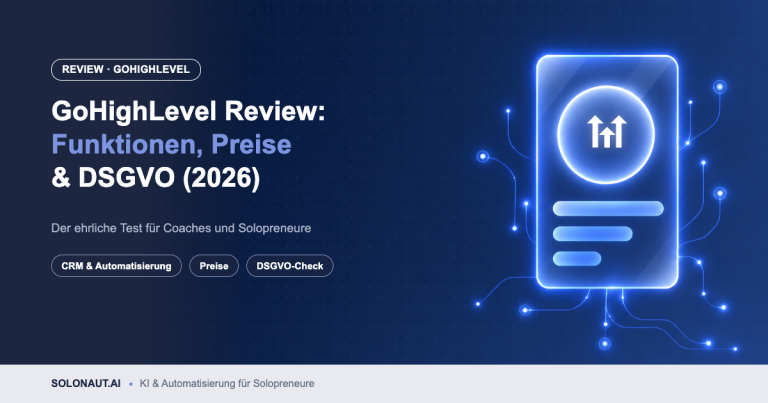 GoHighLevel Review: leuchtende Glas-Karte mit dem GoHighLevel-Logo