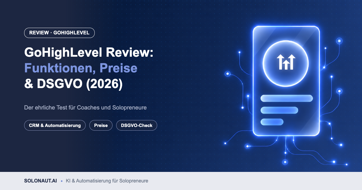GoHighLevel Review: leuchtende Glas-Karte mit dem GoHighLevel-Logo