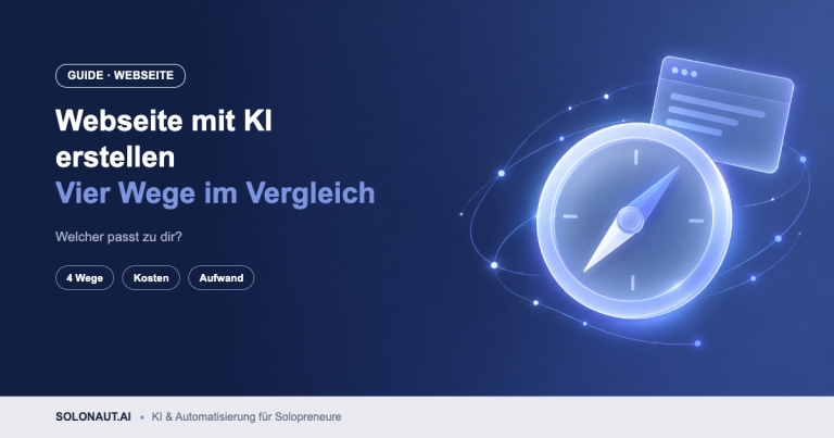 Webseite mit KI erstellen: gläserner Kompass vor einem Browserfenster